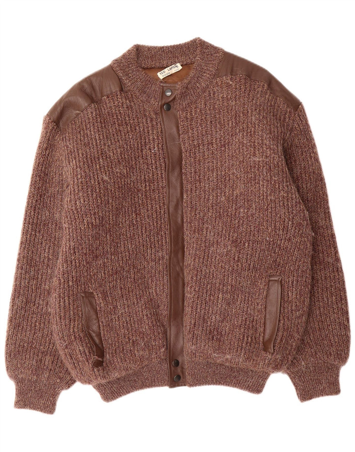 Jaqueta bomber masculina de malha Ted Lapidus IT 52 XL marrom manchada de lã