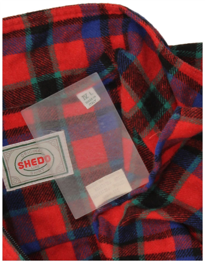 Camisa de flanela masculina vintage grande poliéster xadrez vermelho