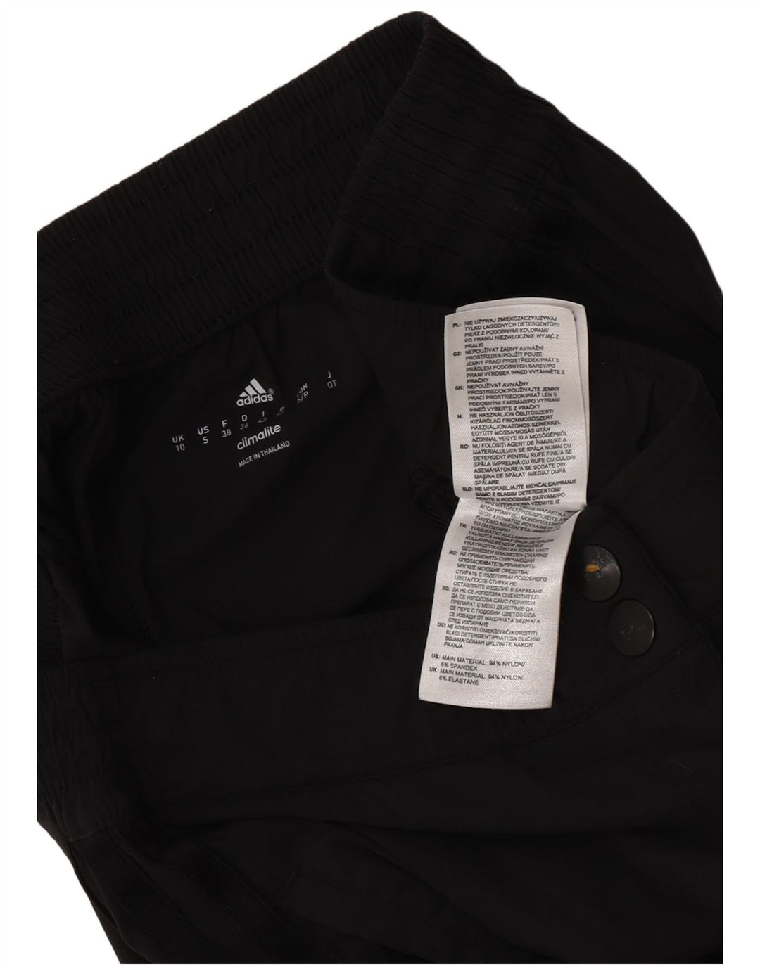 Calças retas femininas Adidas UK 10 pequenas W30 L28 poliéster preto