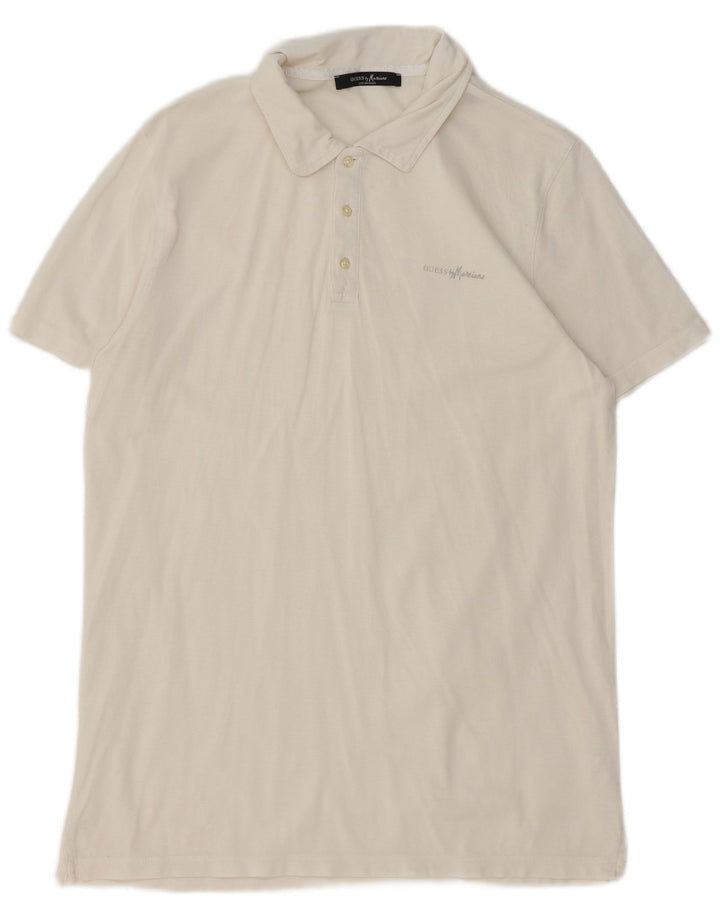 Camisa polo masculina GUESS grande de algodão branco
