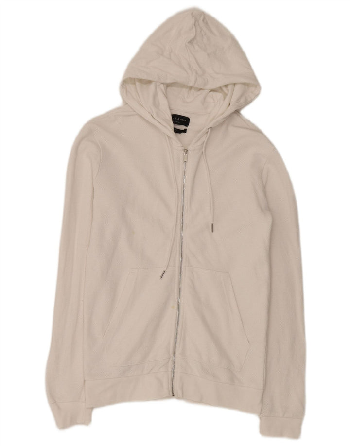 Zara Suéter masculino com capuz e zíper pequeno algodão branco