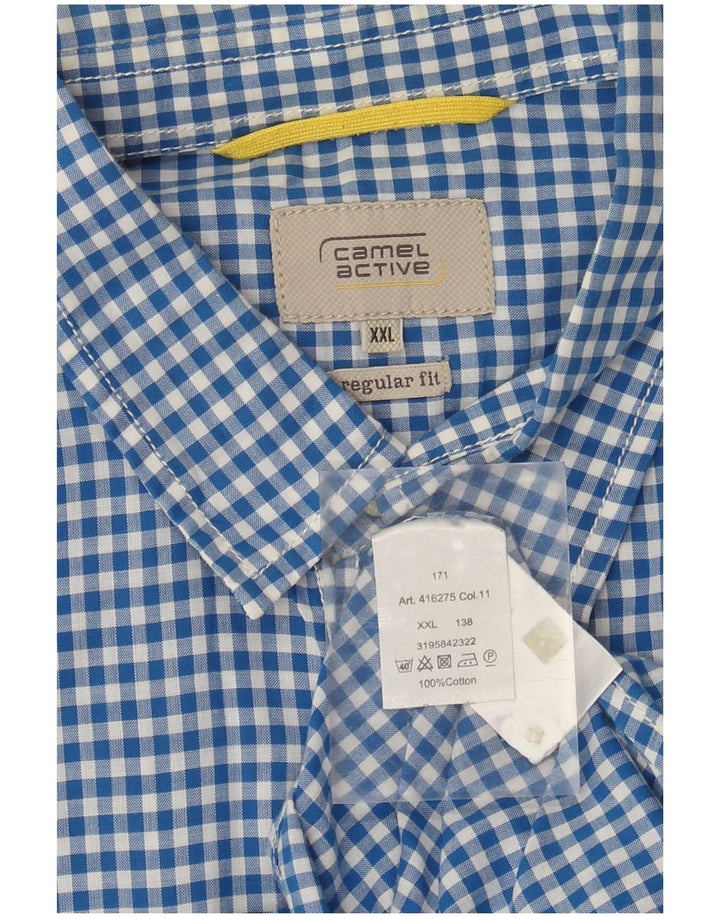 Camel Active Camisa masculina de manga curta regular fit 2XL algodão guingão azul