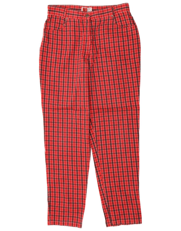 Calça básica feminina casual de cintura alta Reino Unido 16 grande W30 L30 xadrez vermelho
