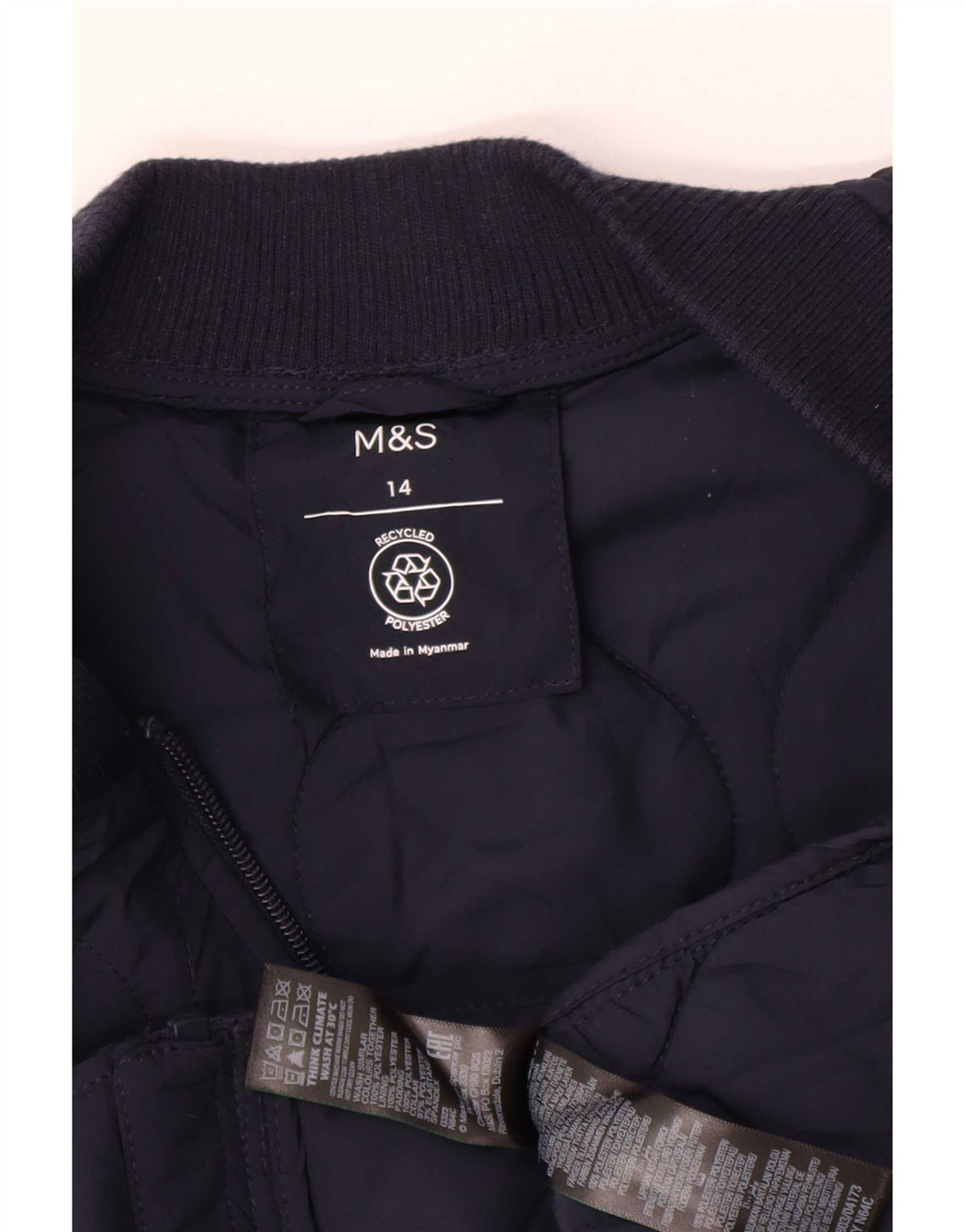 Jaqueta acolchoada feminina Marks & Spencer Reino Unido 14 grande poliéster azul marinho