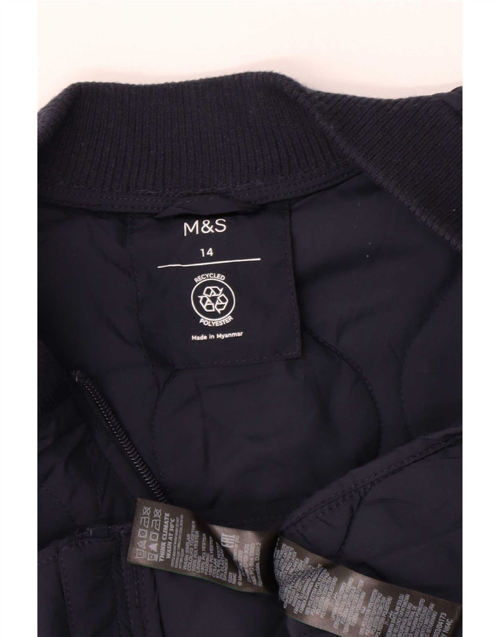 Jaqueta acolchoada feminina Marks & Spencer Reino Unido 14 grande poliéster azul marinho