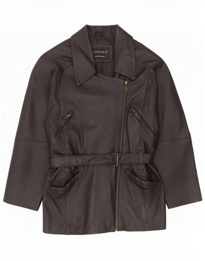 Morena Jaqueta Feminina De Couro Oversized UK 10 Pequena Preta