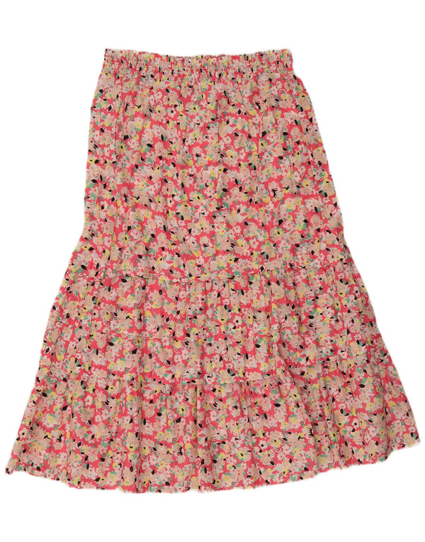 Saia feminina Marks & Spencer em camadas Reino Unido 10 pequena W28 algodão floral rosa