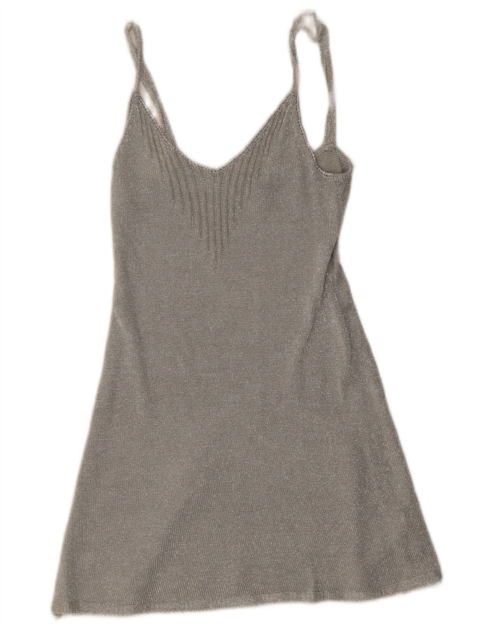 Vestido deslizante feminino Topshop Reino Unido 8 pequeno viscose prateada