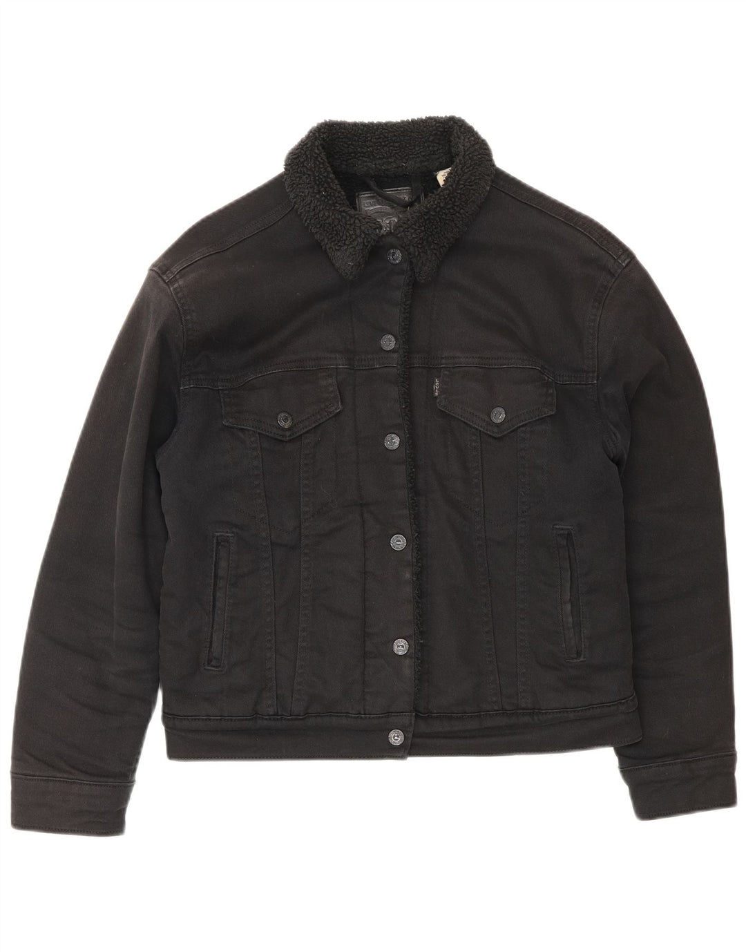 Jaqueta jeans feminina Levi's Sherpa Reino Unido 10 pequeno algodão preto