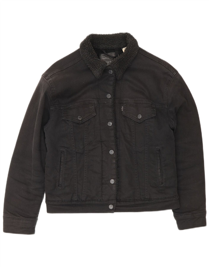 Jaqueta jeans feminina Levi's Sherpa Reino Unido 10 pequeno algodão preto