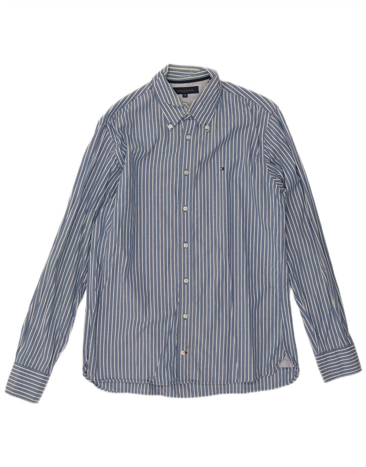 Camisa masculina TOMMY HILFIGER de algodão listrado azul médio