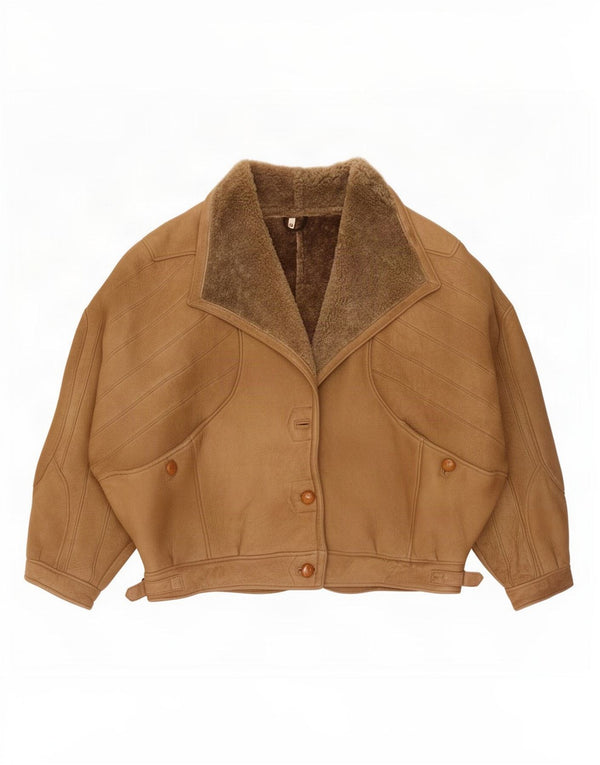 Vintage Womens Batwing Shearling Jacket IT 44 Medium Brown
