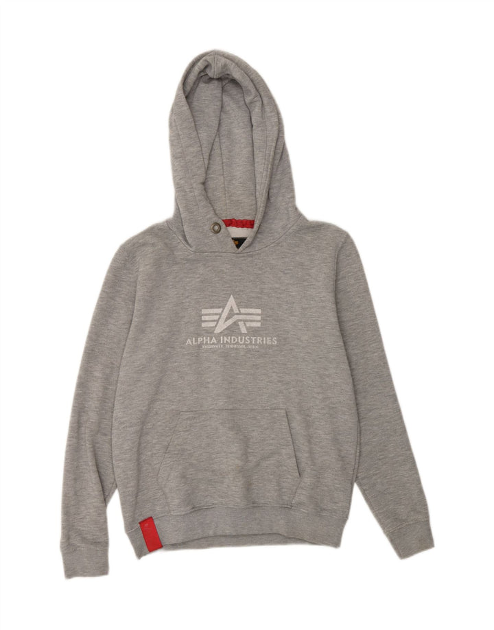 ALPHA INDUSTRIES Womens Oversized Graphic Hoodie Jumper UK 6 XS Grey Vintage Alpha Industries and Second-Hand Alpha Industries from Messina Hembry 