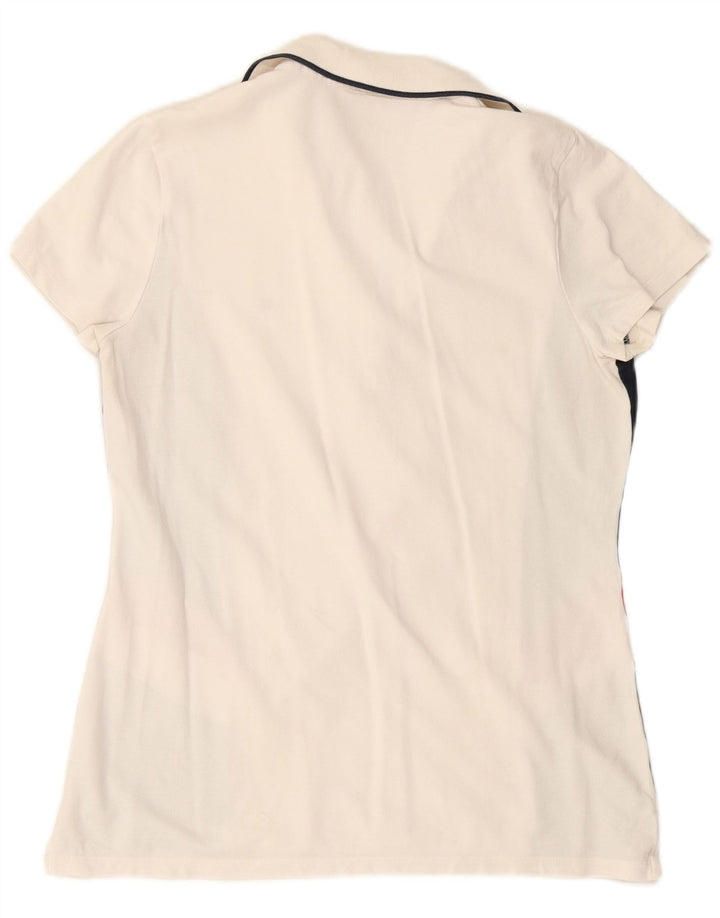 Camisa polo feminina TOMMY HILFIGER UK 14 grande bloco colorido branco
