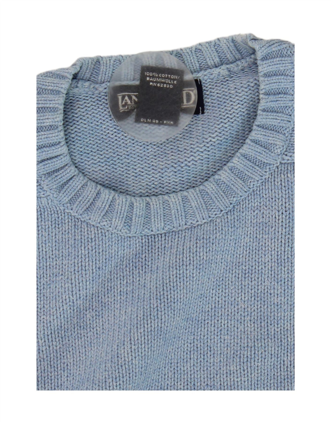 Suéter feminino Lands End com gola redonda, Reino Unido 10/12, algodão azul médio