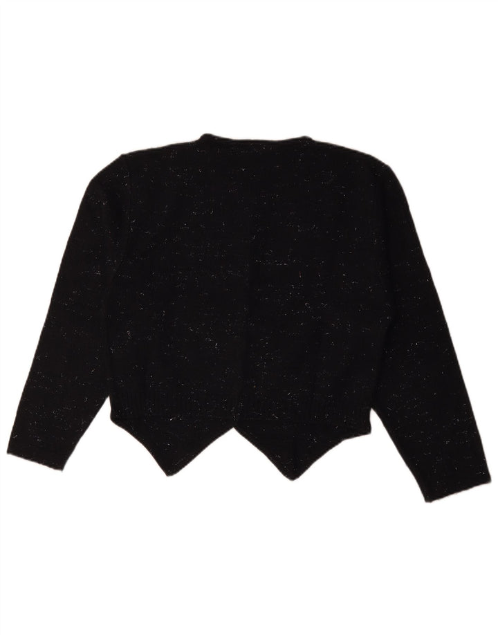 Suéter cardigã feminino vintage IT 46 grande lã preta manchada