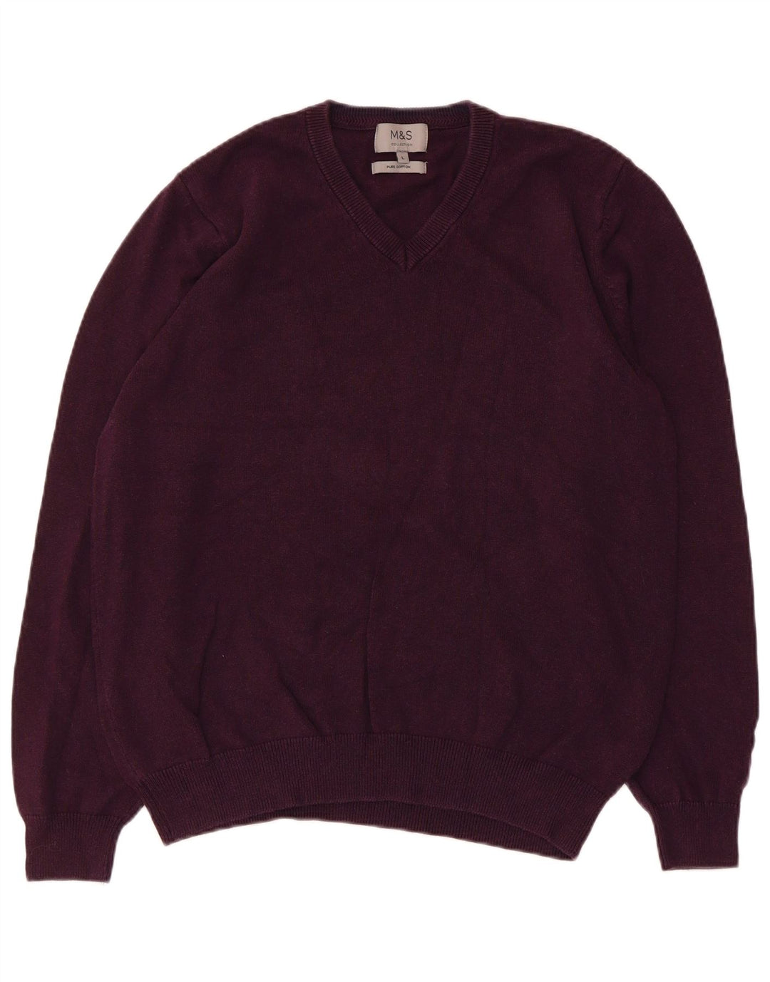 Suéter masculino Marks & Spencer com decote em V grande algodão roxo