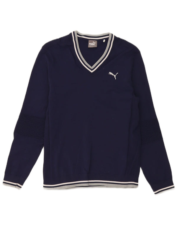 Suéter masculino Puma com decote em V pequeno azul marinho nylon