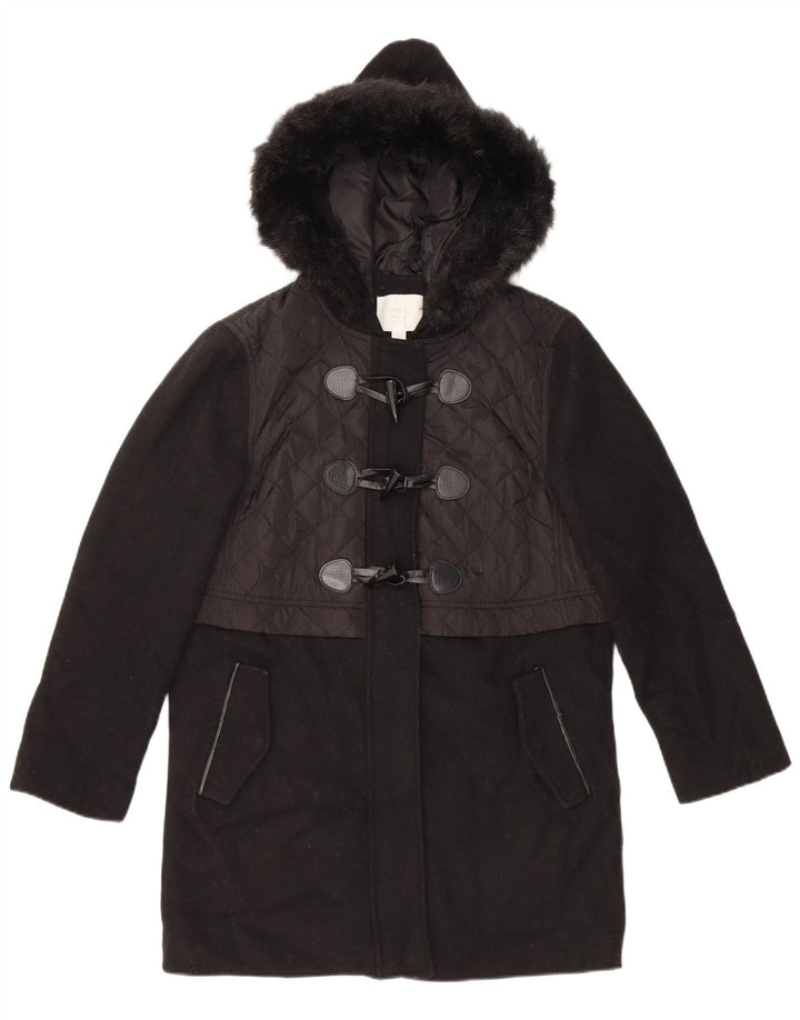 Casaco Duffle feminino com capuz Marks & Spencer Reino Unido 10 pequeno lã preta