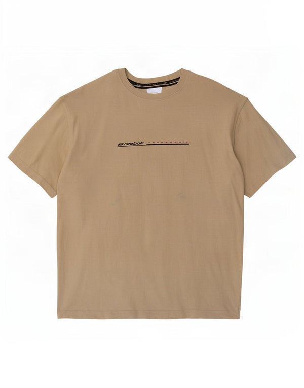 Reebok Mens Graphic T-Shirt Top Médio Algodão Bege