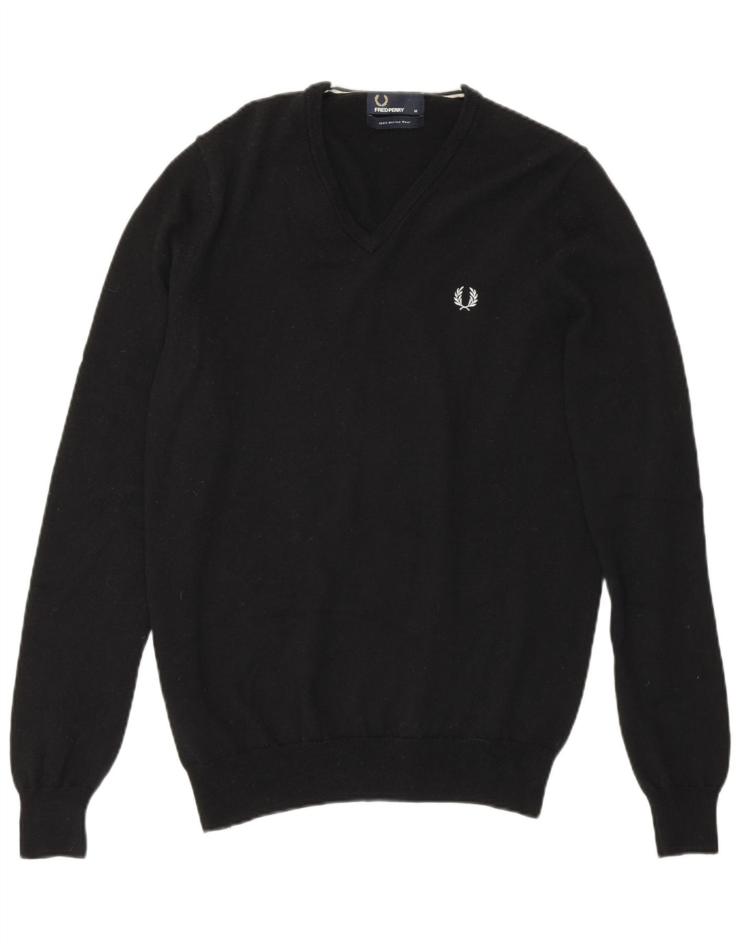 Suéter masculino Fred Perry com decote em V, lã merino preta média