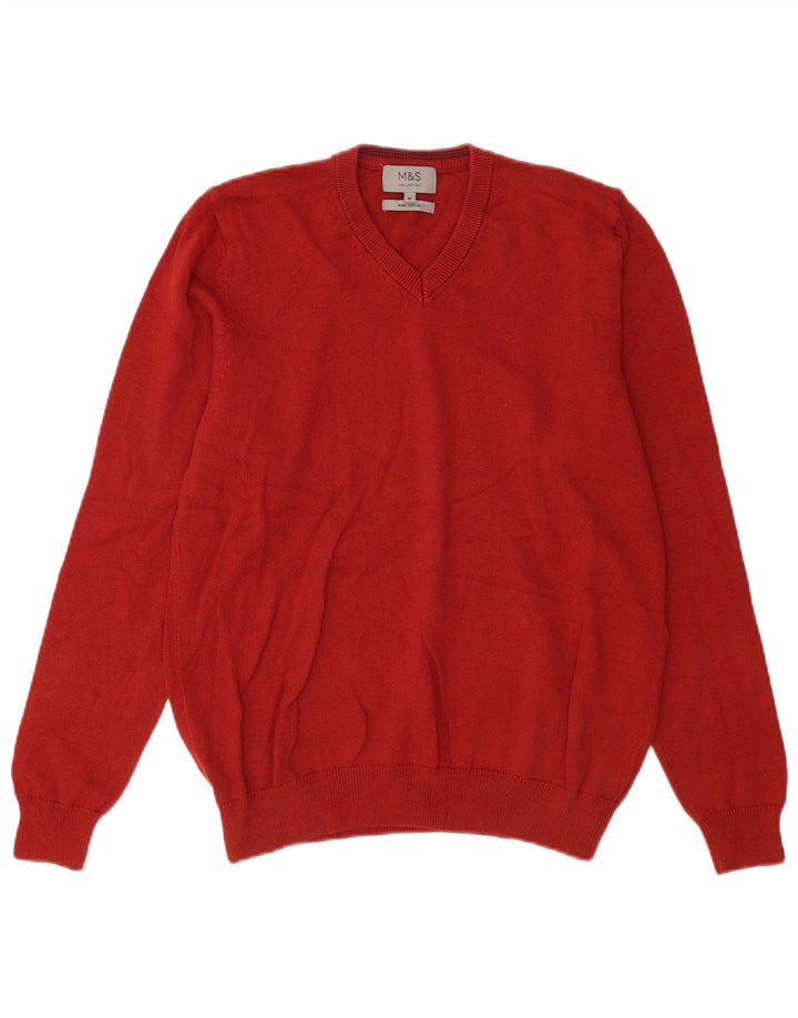 Suéter masculino Marks & Spencer com decote em V médio vermelho