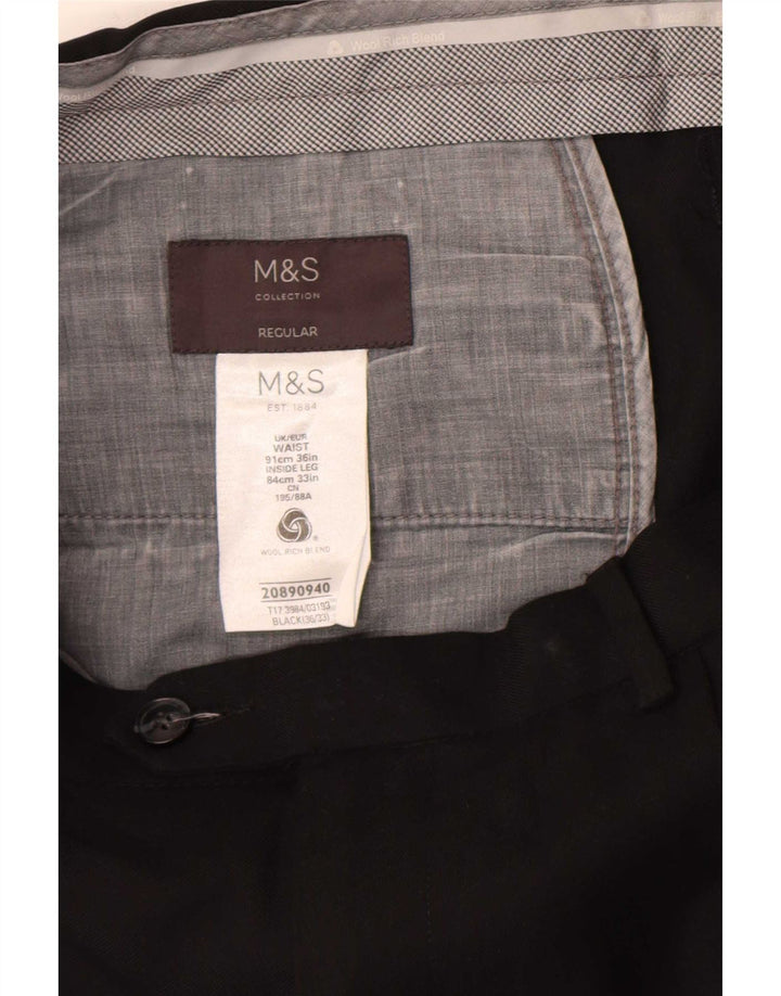 Calça masculina de ajuste regular Marks & Spencer W36 L33 lã preta