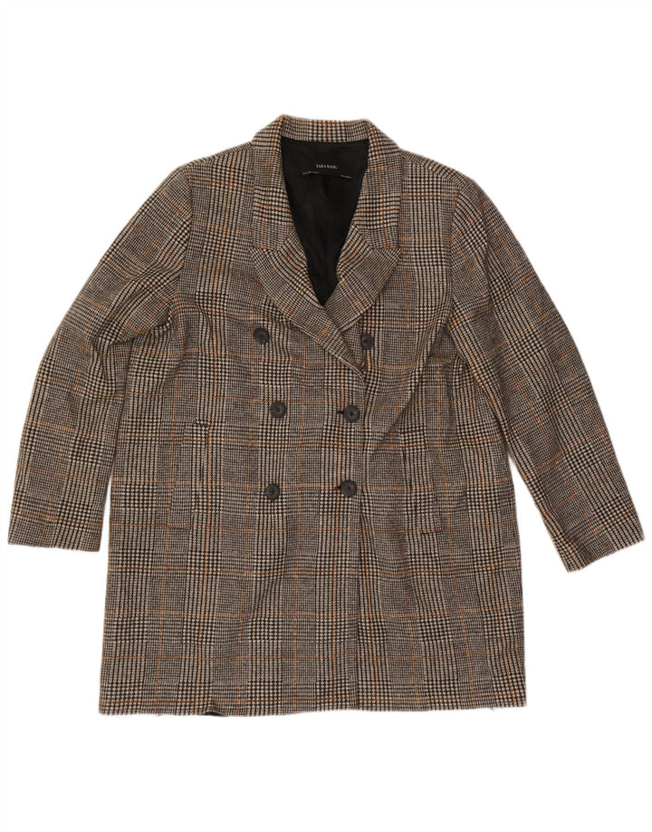 Casaco feminino ZARA com peito duplo UK 20 2XL cinza houndstooth poliéster