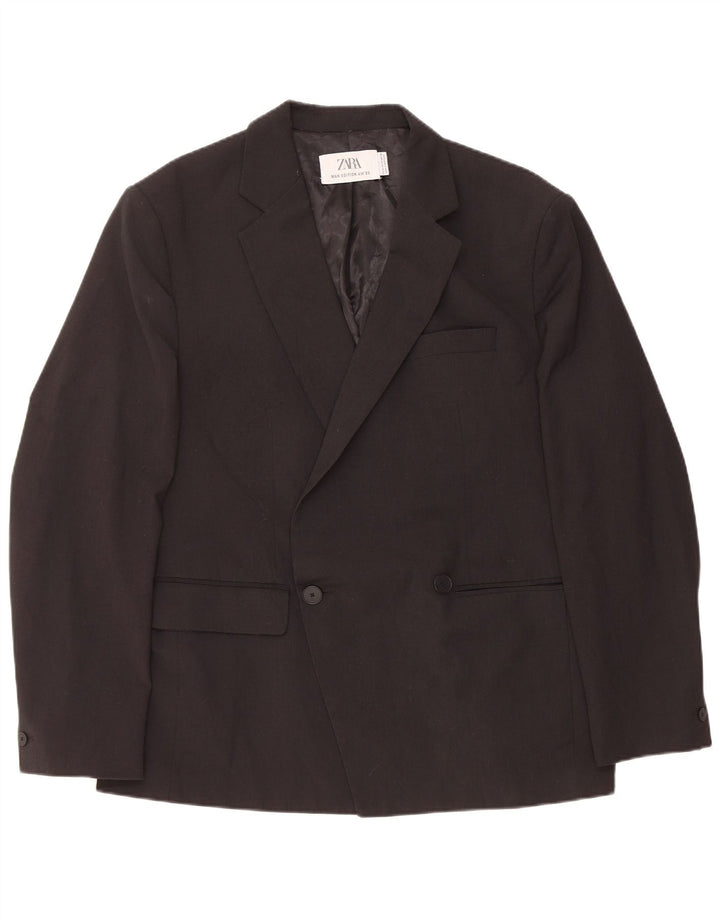 Jaqueta blazer masculina Zara com peito duplo EU 52 grande lã preta