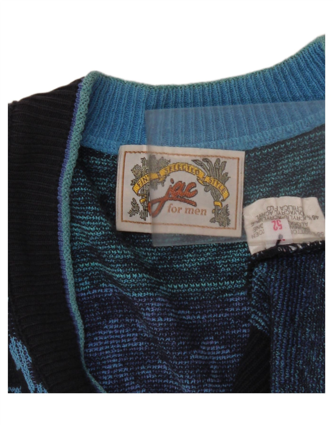 Suéter cardigã masculino JAC IT 52 grande algodão geométrico azul marinho