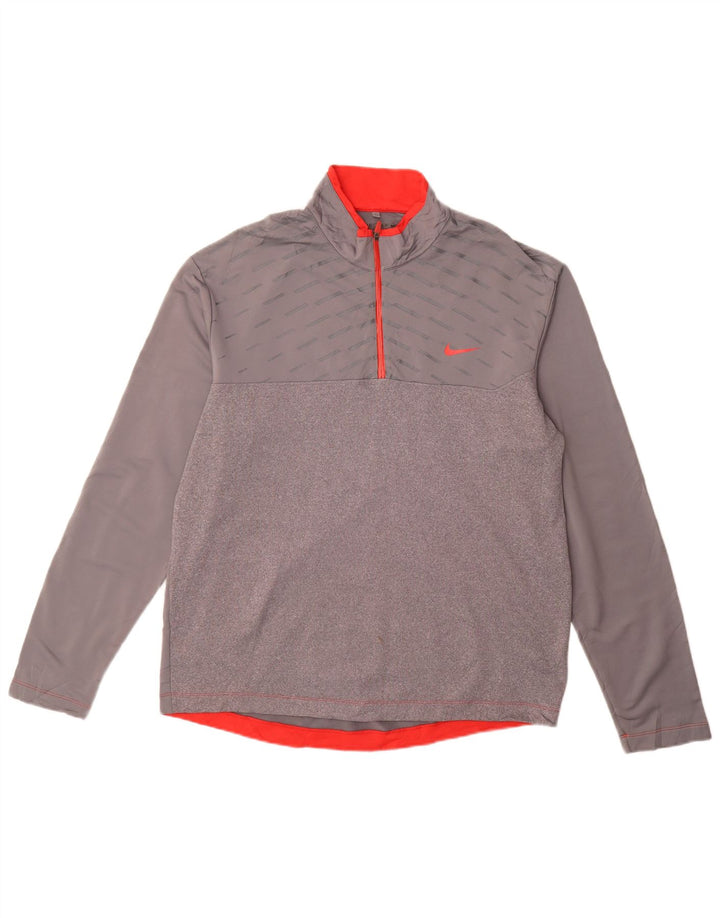 Nike Mens Dri Fit Zip Neck Pullover Treino Top Grande Listrado Cinza