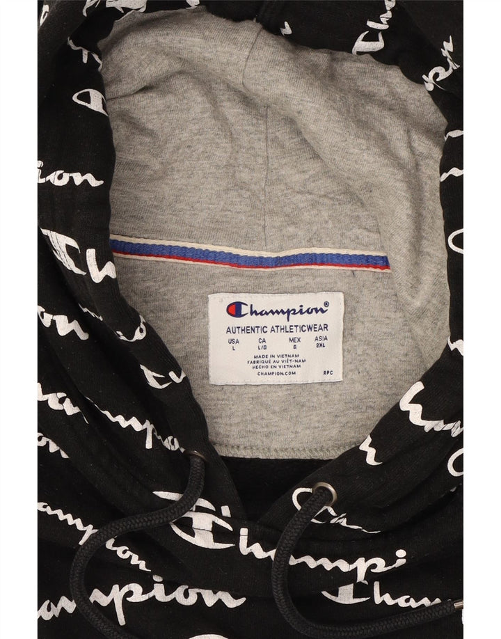 CHAMPION Mens Graphic Hoodie Jumper Large Black Cotton Vintage Champion and Second-Hand Champion from Messina Hembry 