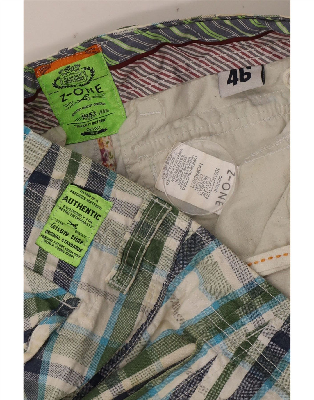 Shorts cargo masculino ZONE IT 46 pequeno W32 algodão xadrez multicolorido