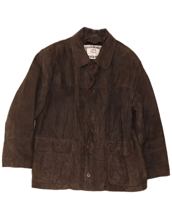 Jaqueta masculina vintage de camurça IT 54 2XL couro marrom