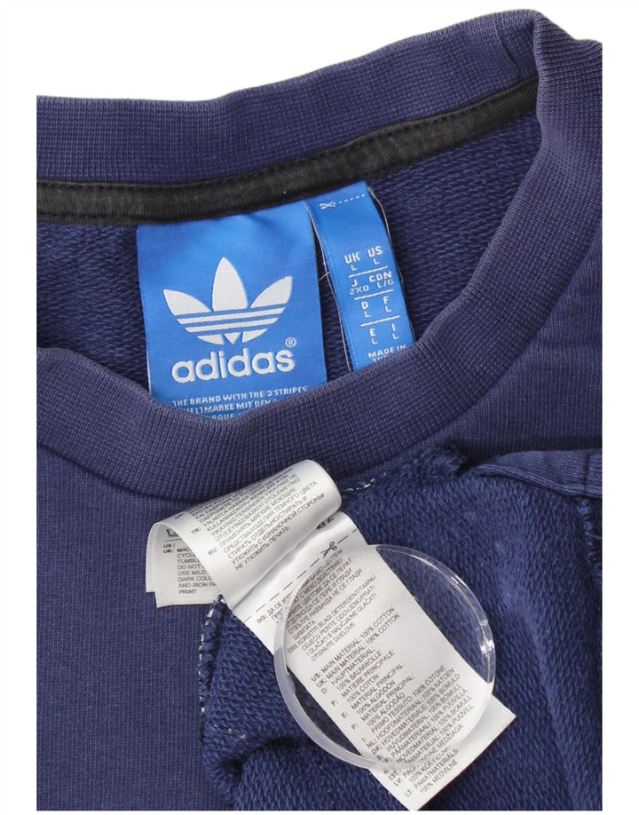 ADIDAS Mens Graphic Moletom Jumper Grande Azul Marinho Colourblock Algodão