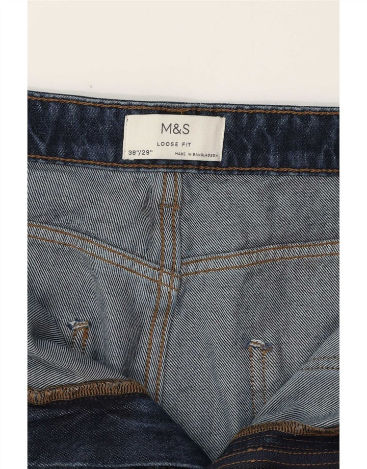 Calça jeans masculina cargo solta Marks & Spencer W38 L29 algodão azul marinho