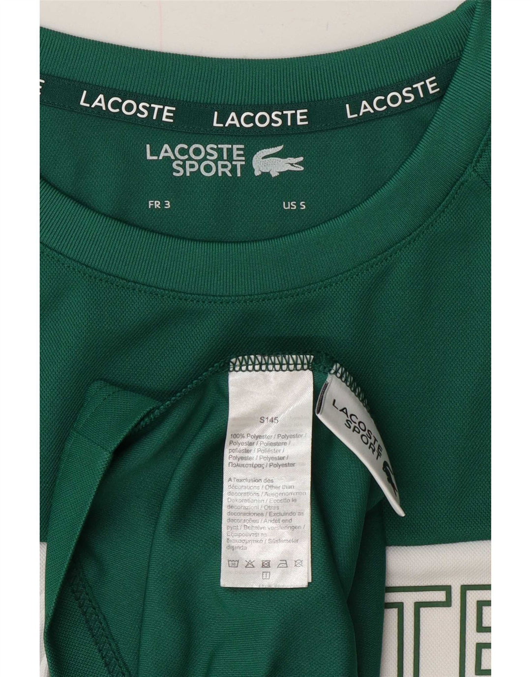 Camiseta gráfica masculina Lacoste tamanho superior 3 pequeno verde colorblock poliéster
