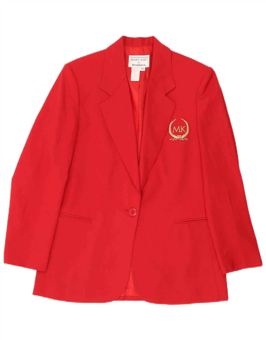 Jaqueta blazer feminina oversized longline com 1 botão Mary Kay EUA 8 pequena vermelha