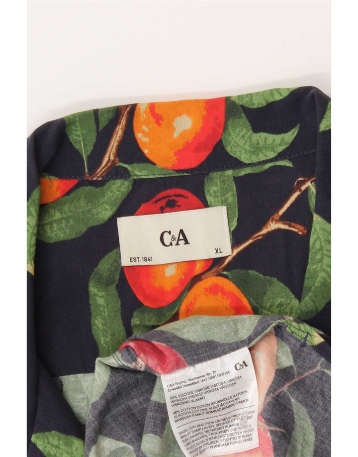 Camisa masculina de manga curta com padrão abstrato C&A XL azul marinho viscose