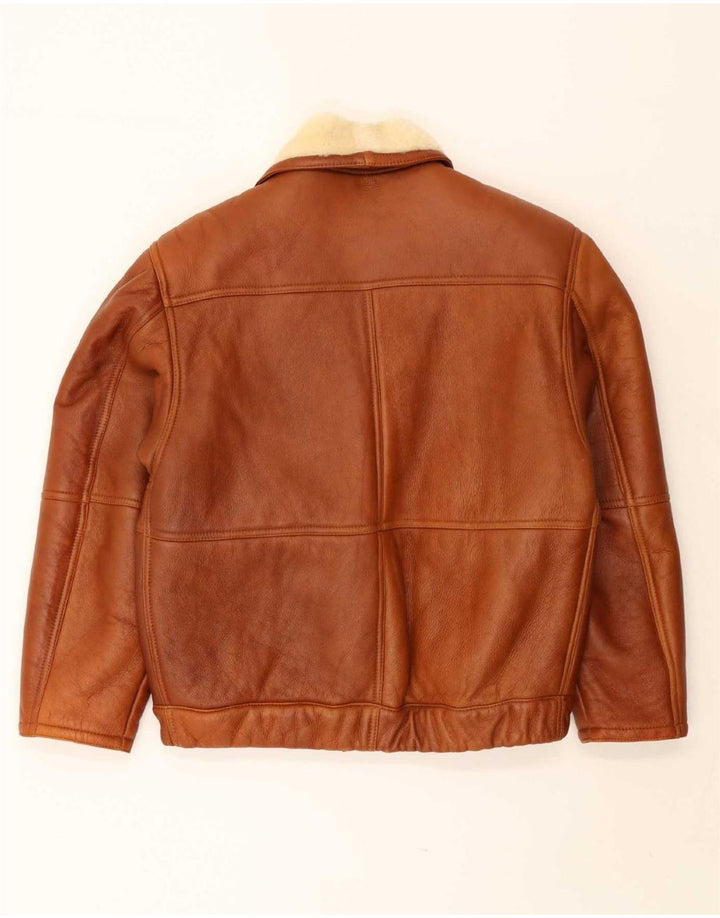 Jaqueta masculina vintage de shearling UK 40 grande marrom shearling