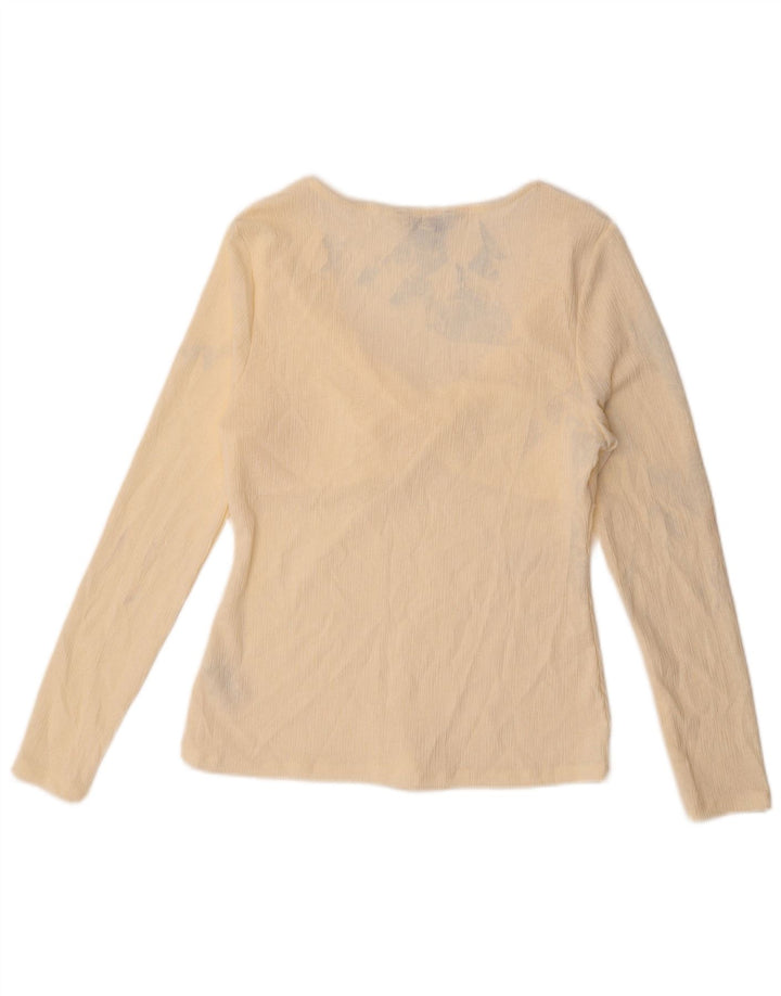 Blusa feminina de manga comprida Marks & Spencer UK 14 poliéster bege médio