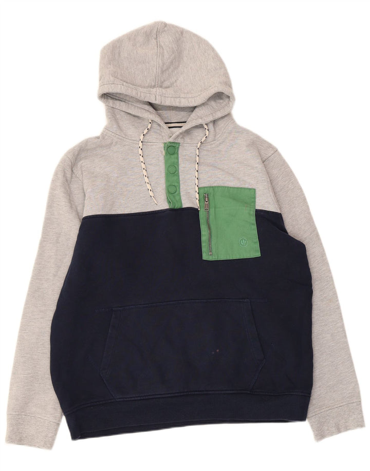 Suéter masculino com capuz e gola redonda Fat Face algodão colorblock cinza médio