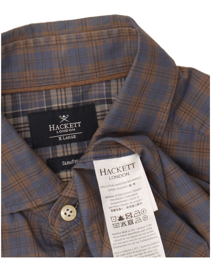 Camisa masculina Hackett Slim Fit XL de algodão xadrez marrom