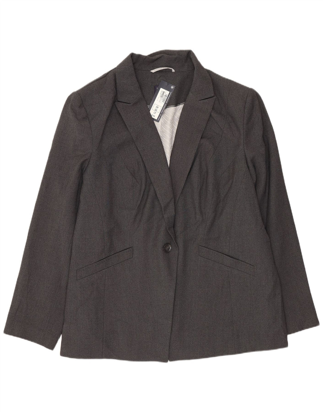 Jaqueta blazer feminina Marks & Spencer com 1 botão Reino Unido 24 4XL cinza poliéster