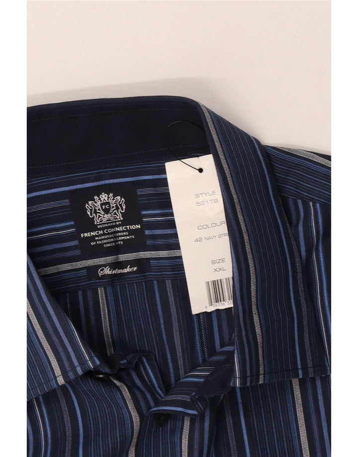 Camisa formal masculina French Connection 2XL algodão listrado azul marinho