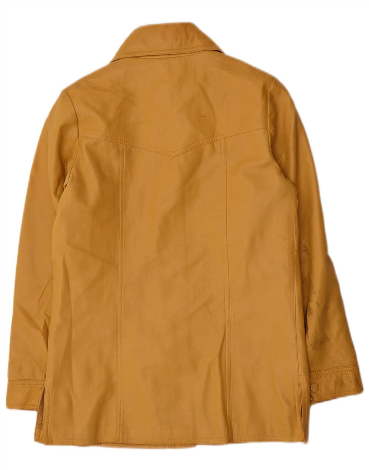 Jaqueta de couro feminina vintage UK 8 pequena amarela