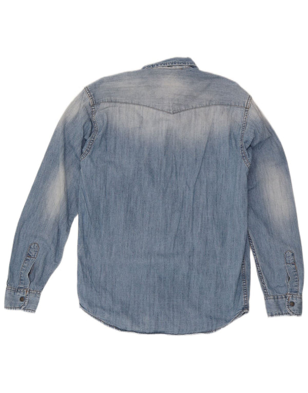 Camisa jeans masculina Carrera pequena azul algodão