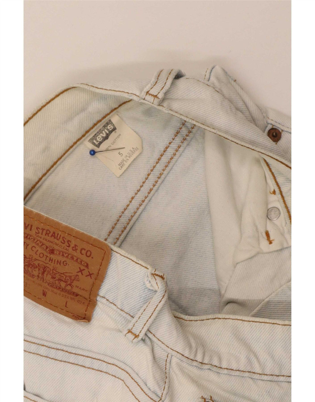 Shorts jeans feminino Levi's 550 US 5 pequeno W25 algodão azul