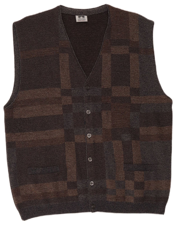 Suéter cardigã masculino Enzo Goti 2XL lã geométrica marrom