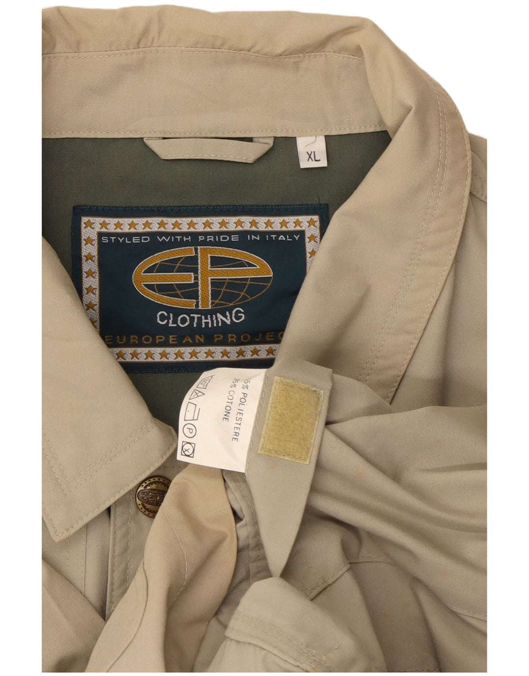 Jaqueta utilitária masculina vintage UK 42 XL poliéster bege